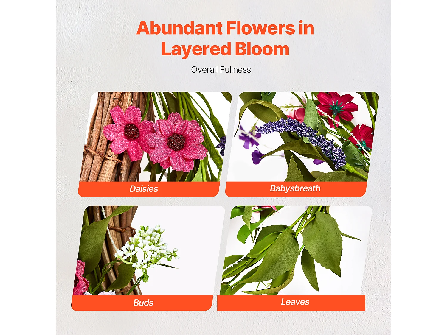 Plante Artificielle, SucceBuy Couronne Artificielle de 55,88 cm, Décorations Roses et Vertes pour toutes les Saisons