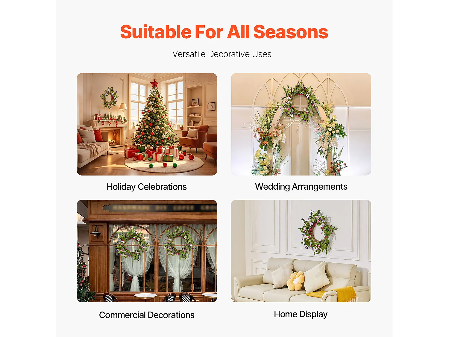 Plante Artificielle, SucceBuy Couronne Artificielle de 55,88 cm, Décorations Roses et Vertes pour toutes les Saisons