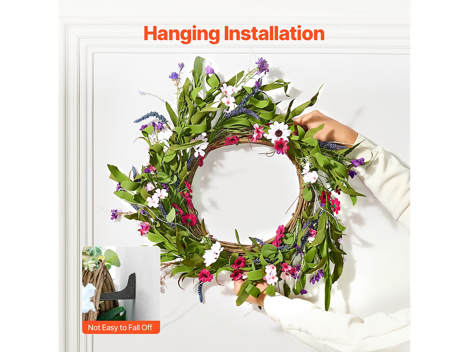 Plante Artificielle, SucceBuy Couronne Artificielle de 55,88 cm, Décorations Roses et Vertes pour toutes les Saisons