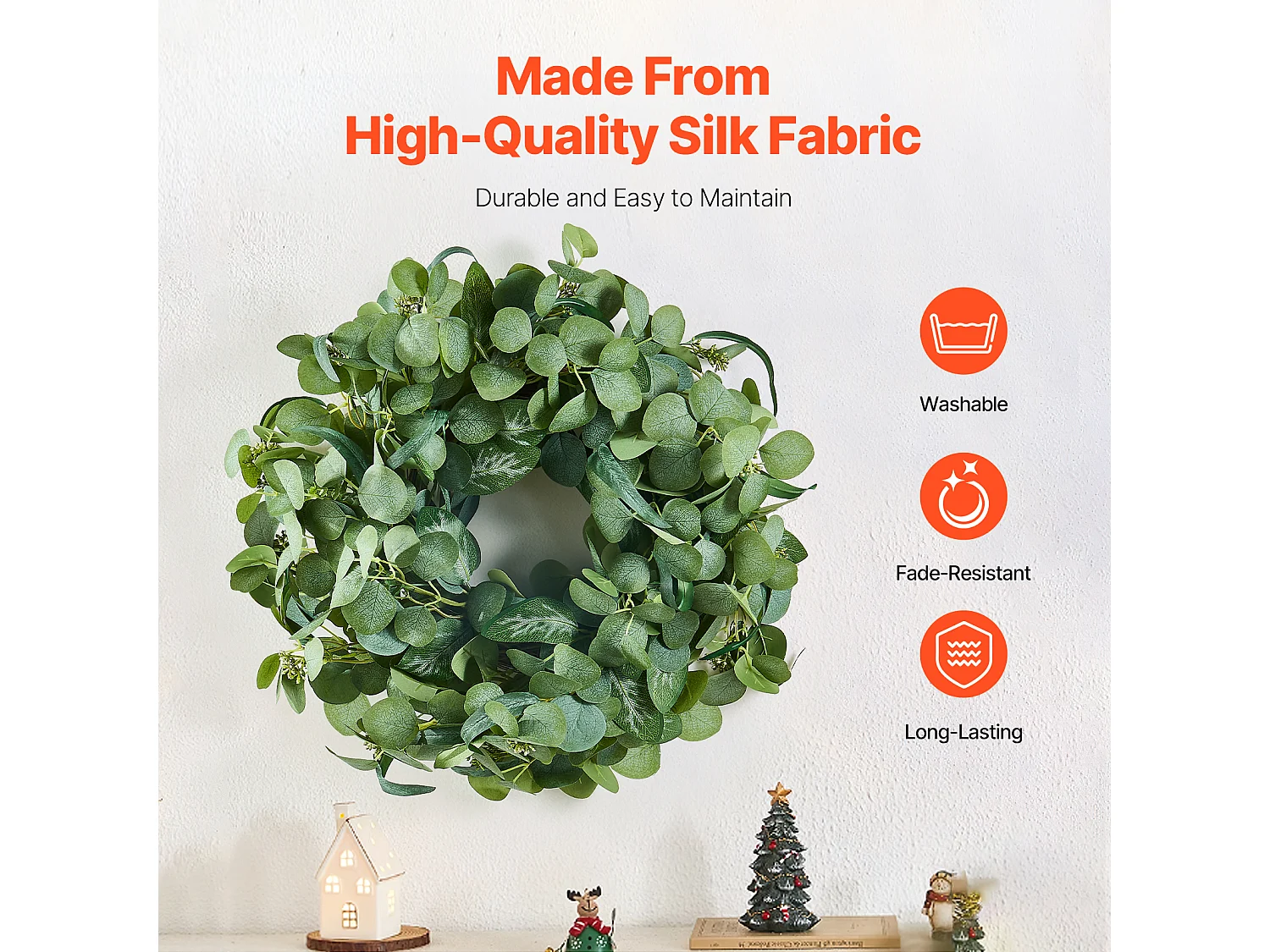 Plante Artificielle, SucceBuy Couronne Artificielle de 66,04 cm, Feuilles d'Eucalyptus Vertes, toute l'Année