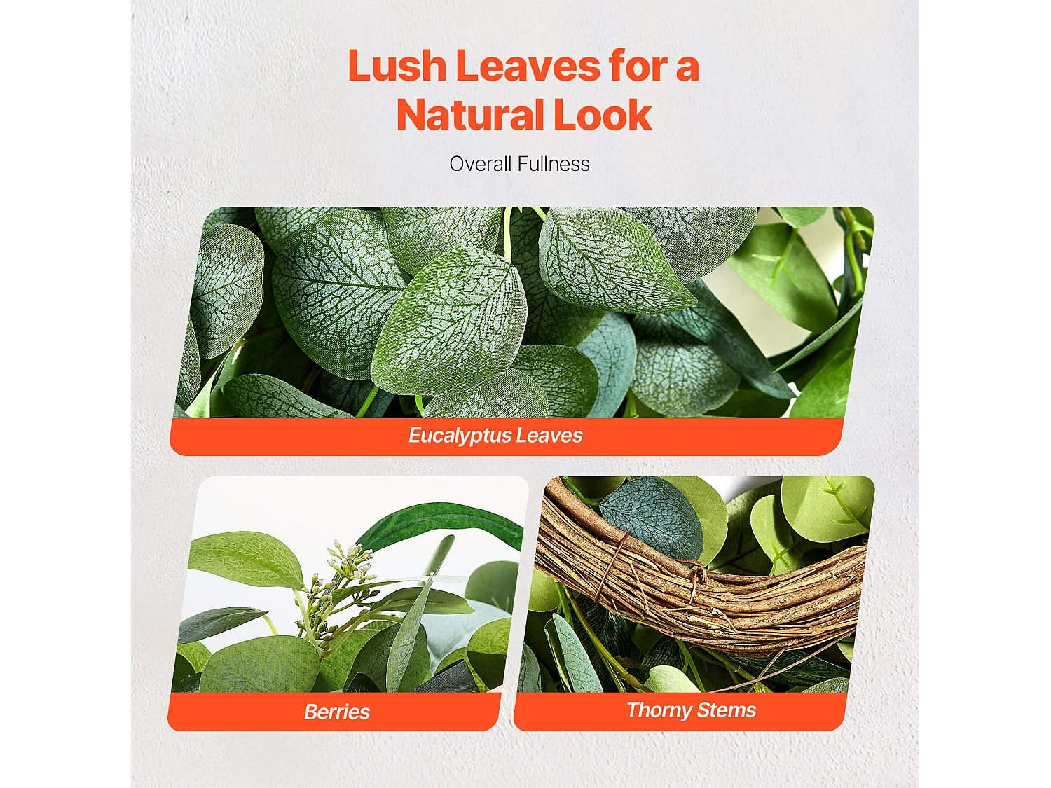 Plante Artificielle, SucceBuy Couronne Artificielle de 66,04 cm, Feuilles d'Eucalyptus Vertes, toute l'Année