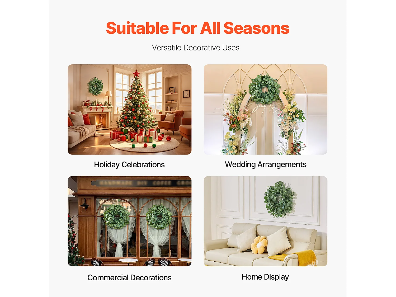 Plante Artificielle, SucceBuy Couronne Artificielle de 66,04 cm, Feuilles d'Eucalyptus Vertes, toute l'Année