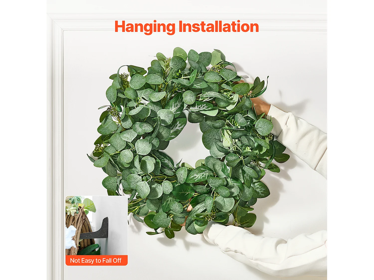 Plante Artificielle, SucceBuy Couronne Artificielle de 66,04 cm, Feuilles d'Eucalyptus Vertes, toute l'Année