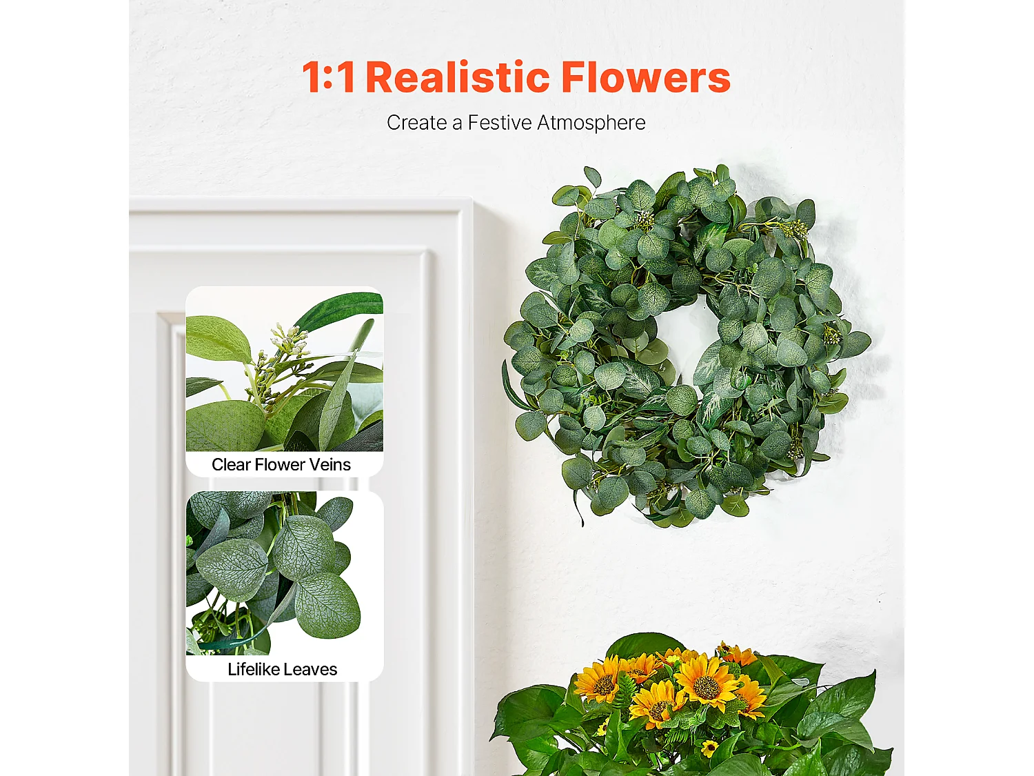 Plante Artificielle, SucceBuy Couronne Artificielle de 66,04 cm, Feuilles d'Eucalyptus Vertes, toute l'Année