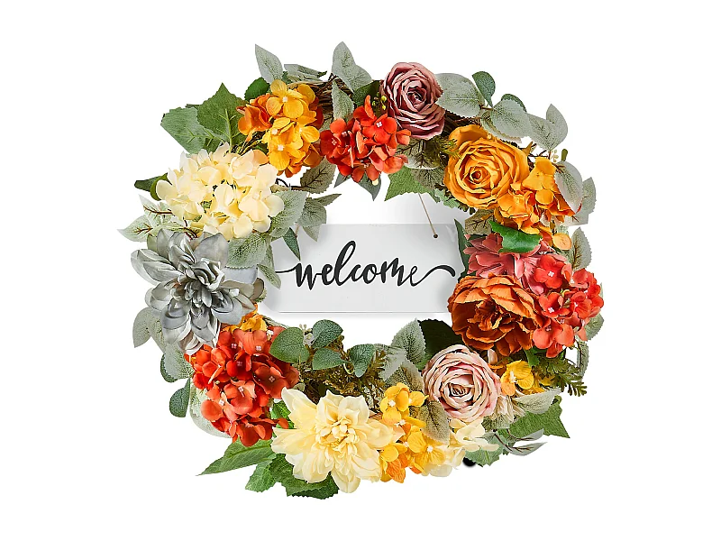 Plante Artificielle, SucceBuy Couronne Artificielle 60,96 cm Hortensias Roses Rouges Orange Jaunes