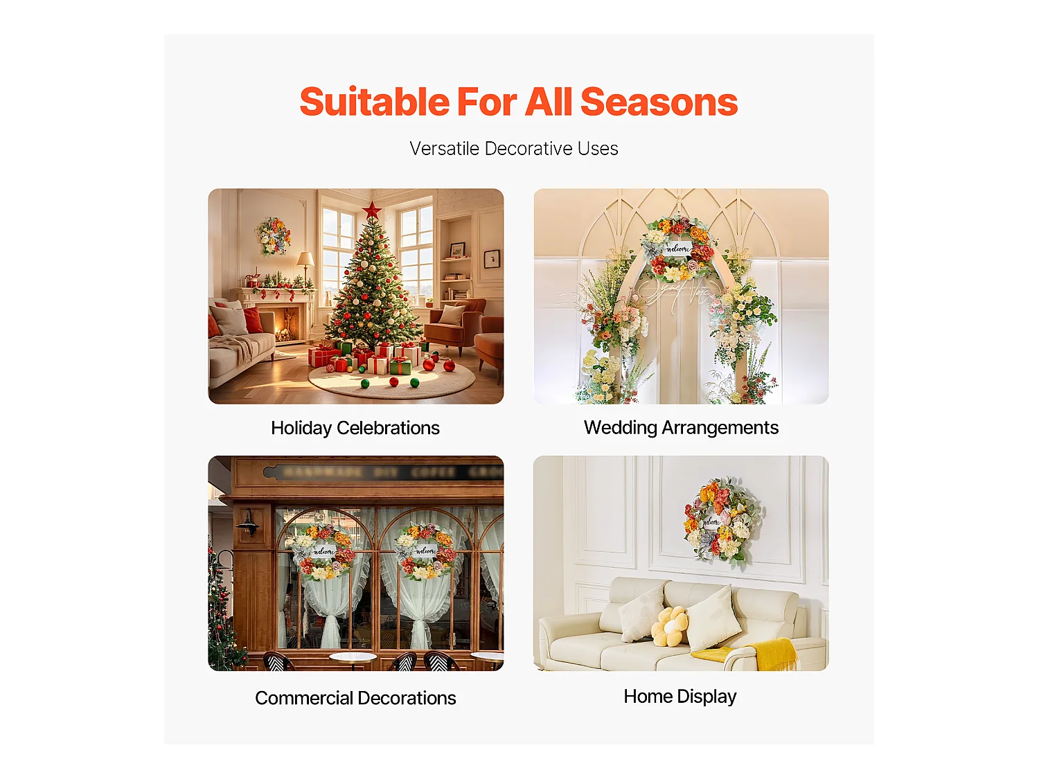 Plante Artificielle, SucceBuy Couronne Artificielle 60,96 cm Hortensias Roses Rouges Orange Jaunes