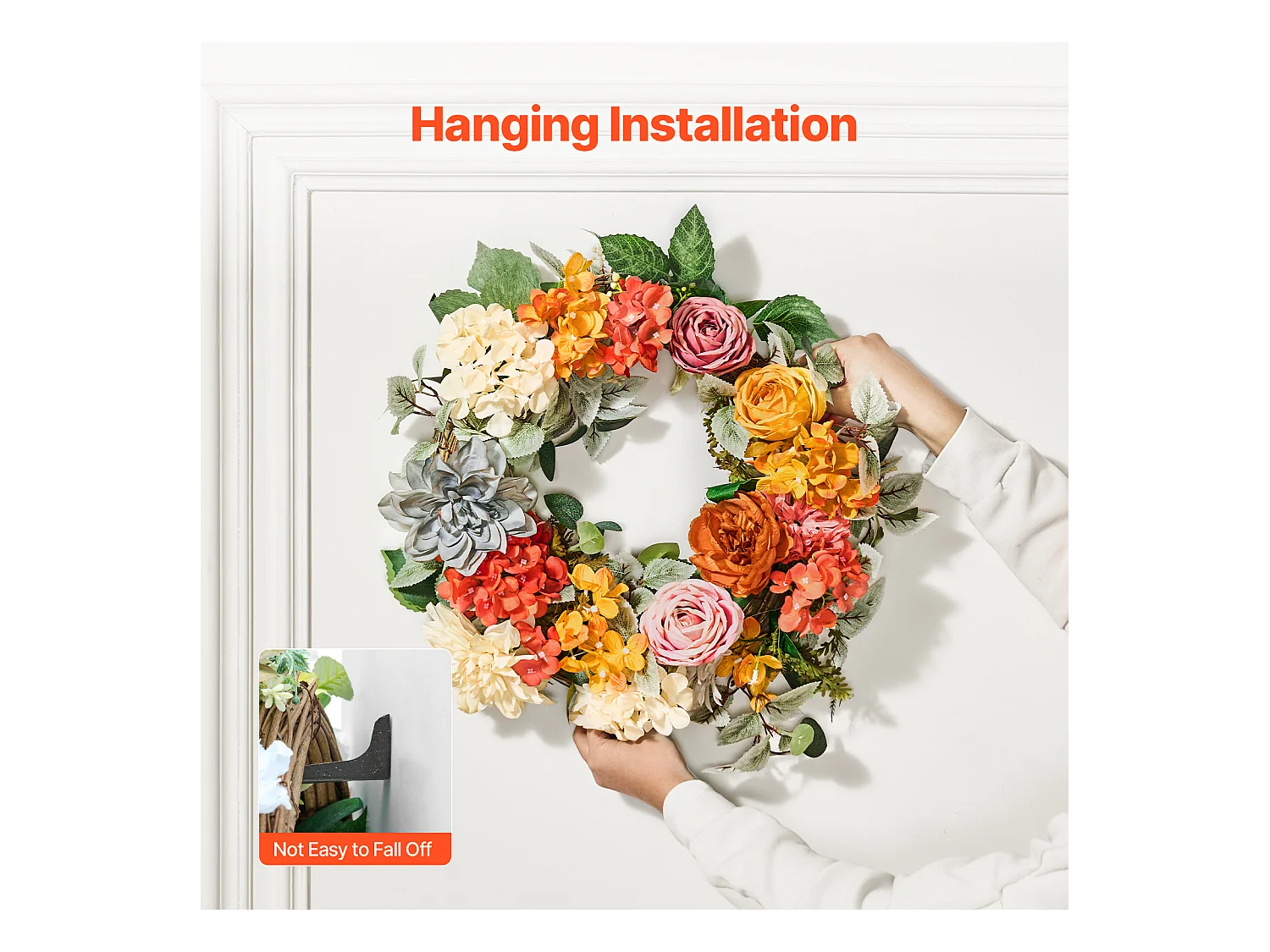 Plante Artificielle, SucceBuy Couronne Artificielle 60,96 cm Hortensias Roses Rouges Orange Jaunes