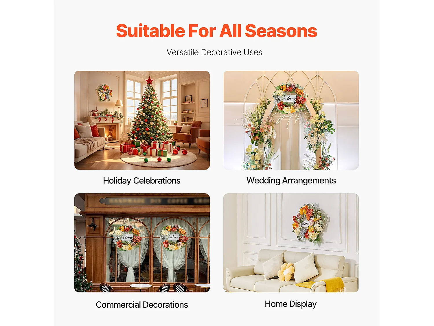 Plante Artificielle, SucceBuy Couronne Artificielle 60,96 cm Hortensias Roses Rouges Orange Jaunes