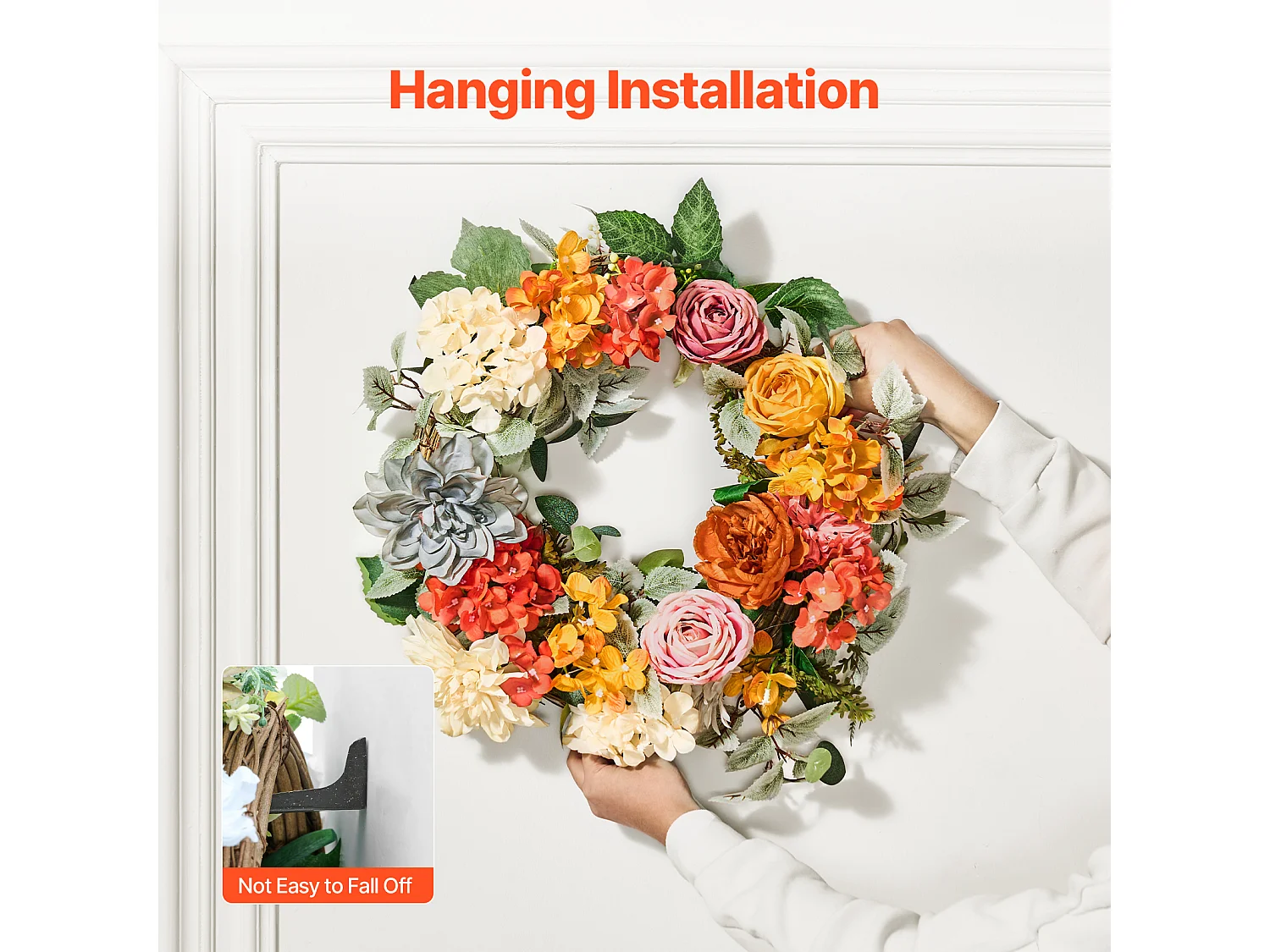 Plante Artificielle, SucceBuy Couronne Artificielle 60,96 cm Hortensias Roses Rouges Orange Jaunes