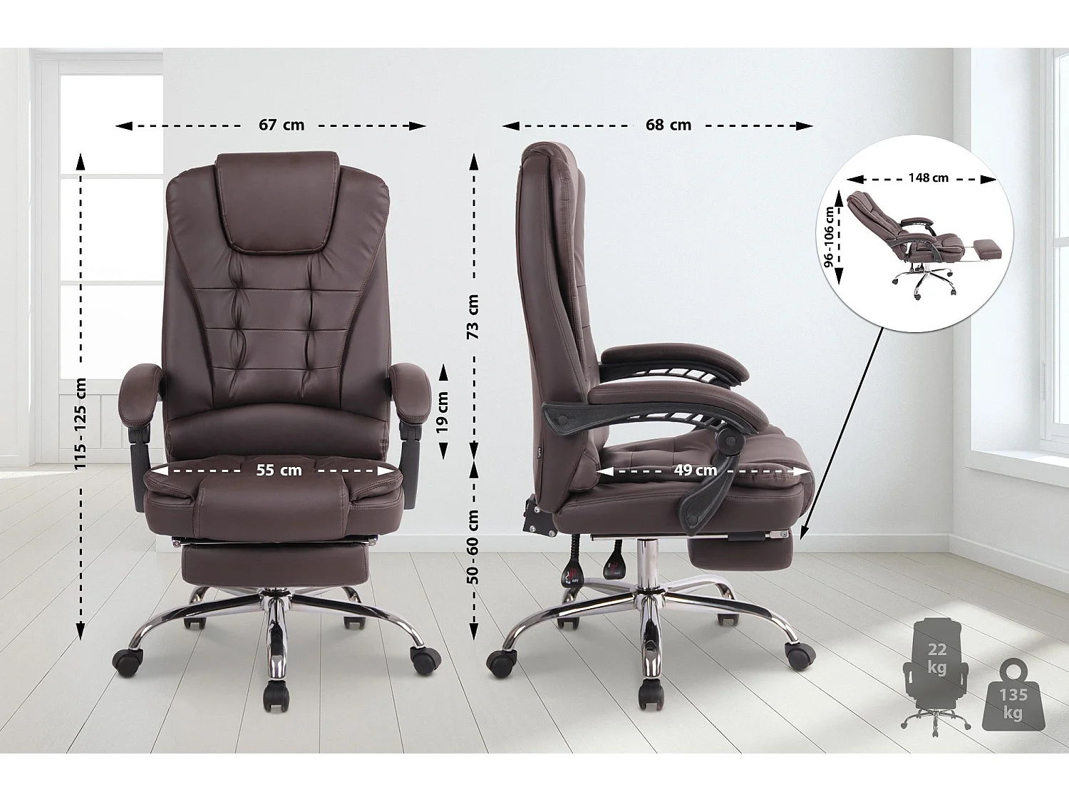 Fauteuil de bureau ergonomique métal marron 67 x 68 x 115 cm 10_0002565