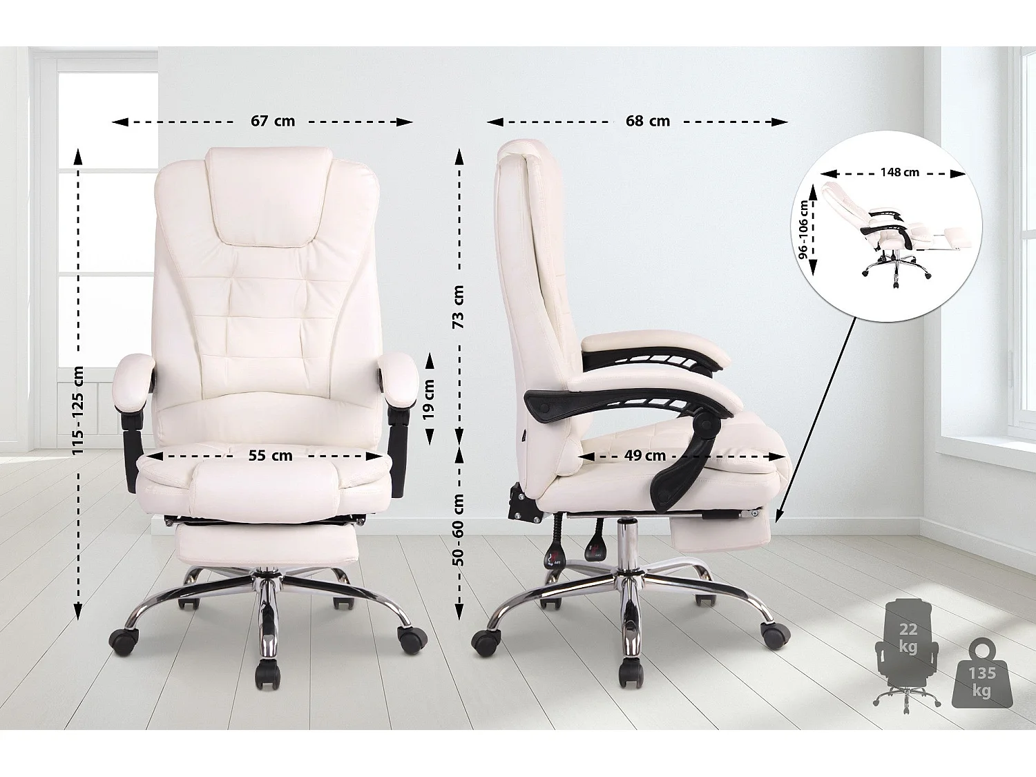 Fauteuil de bureau ergonomique métal blanche 67 x 68 x 115 cm 10_0002569