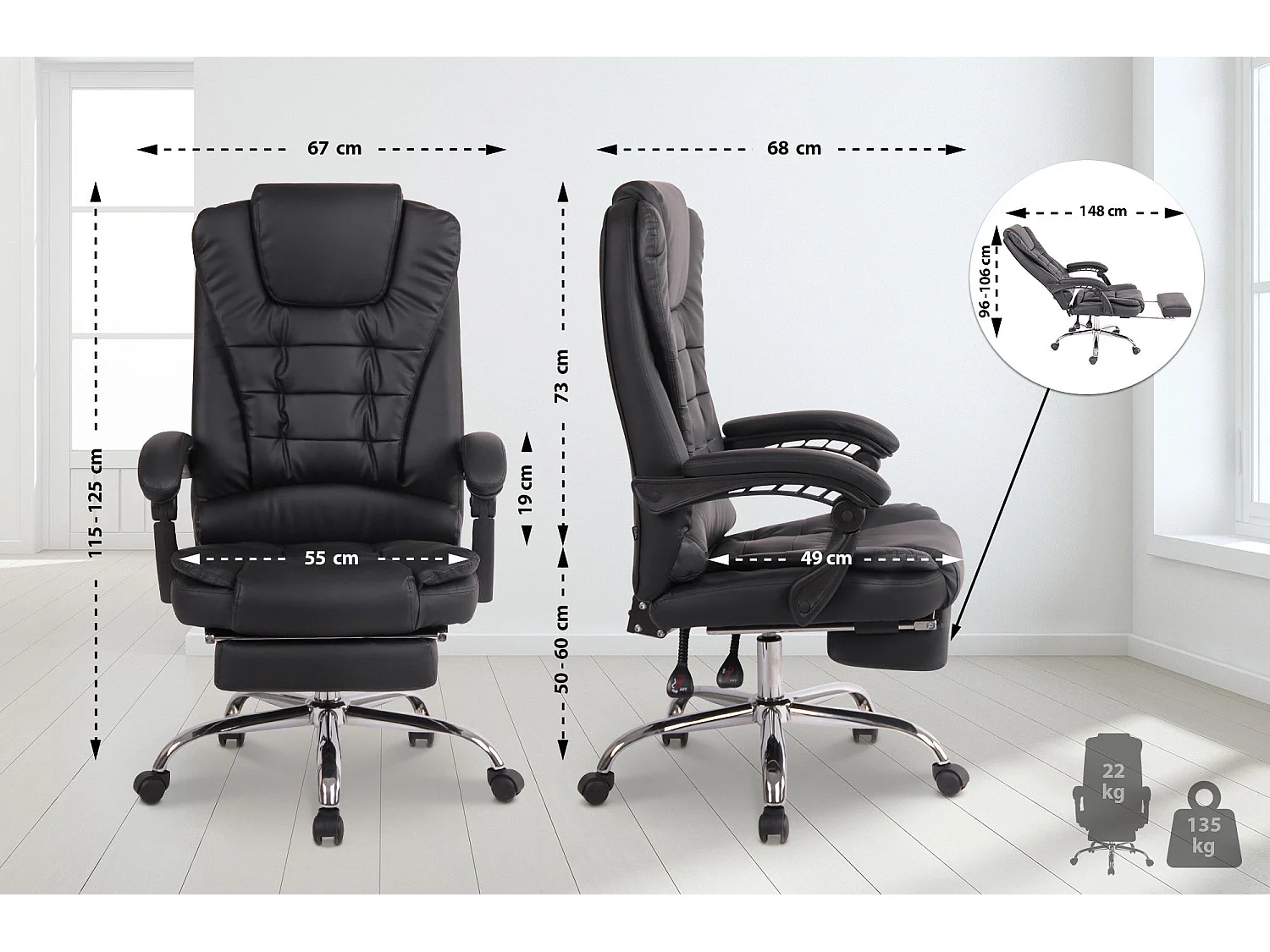 Fauteuil de bureau ergonomique métal argentée 67 x 68 x 115 cm 10_0002568