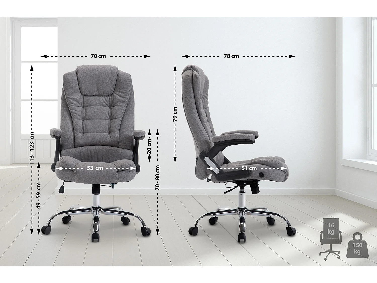 Fauteuil de bureau XXL métal grise 69.5 x 78 x 113 cm 10_0002665