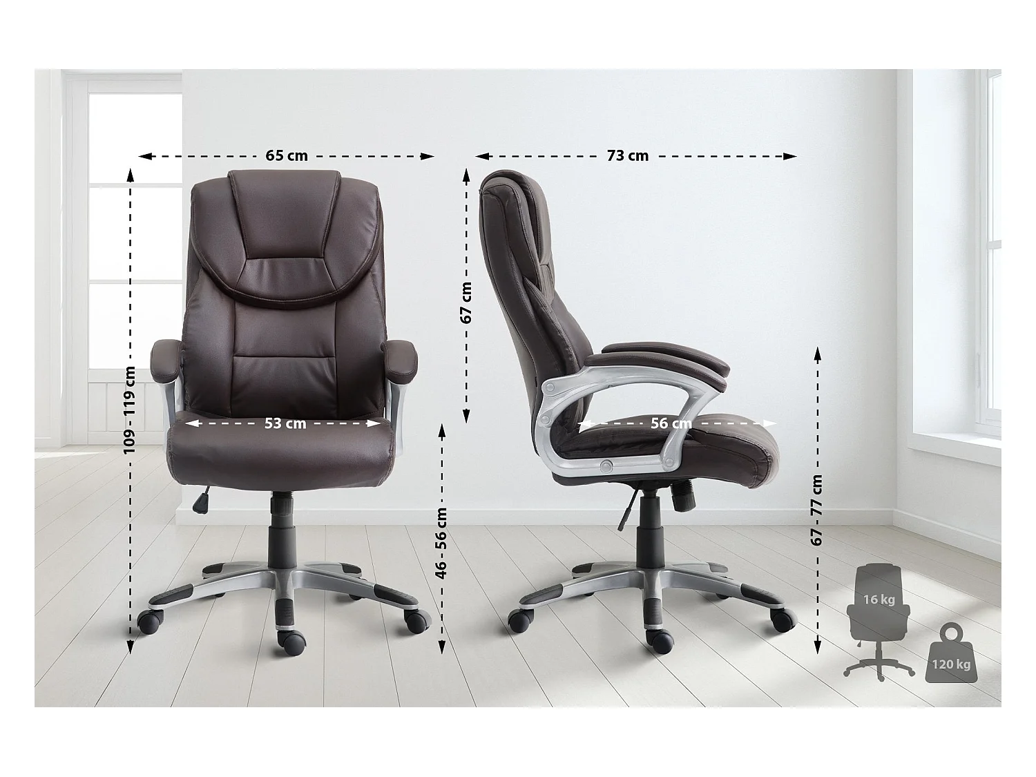 Fauteuil de bureau sur PVC marron 65 x 73 x 109 cm 10_0002650