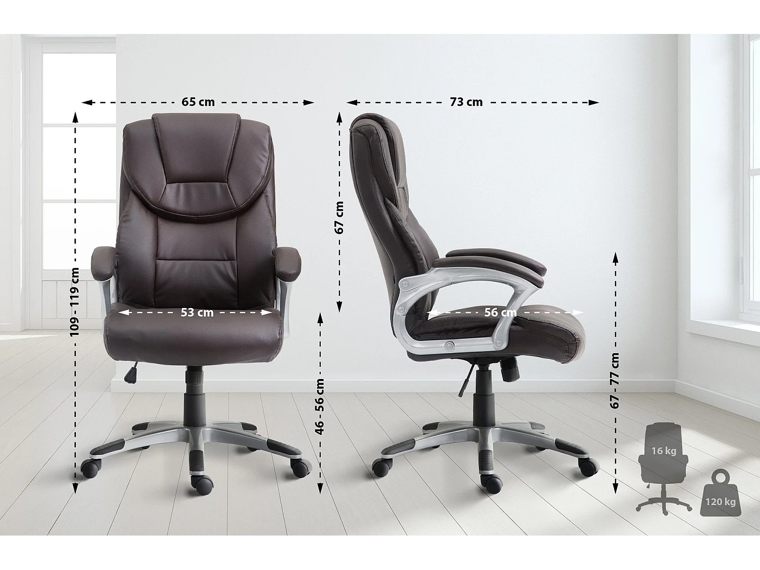 Fauteuil de bureau sur PVC marron 65 x 73 x 109 cm 10_0002650