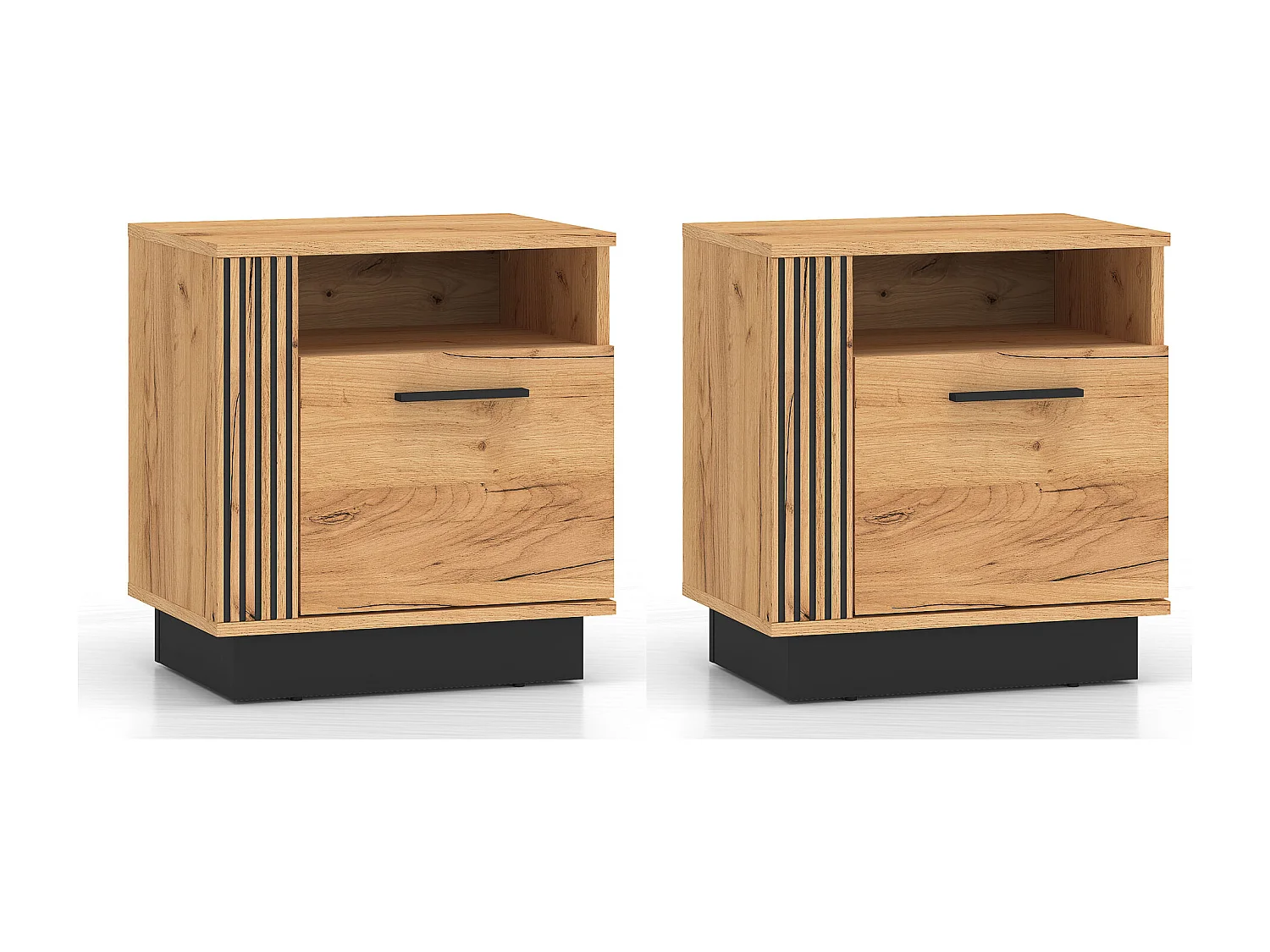 2ER-SET NACHTKONSOLE Urso Gold Craft Eiche / Schwarz je 50 / 35 / 55 cm
