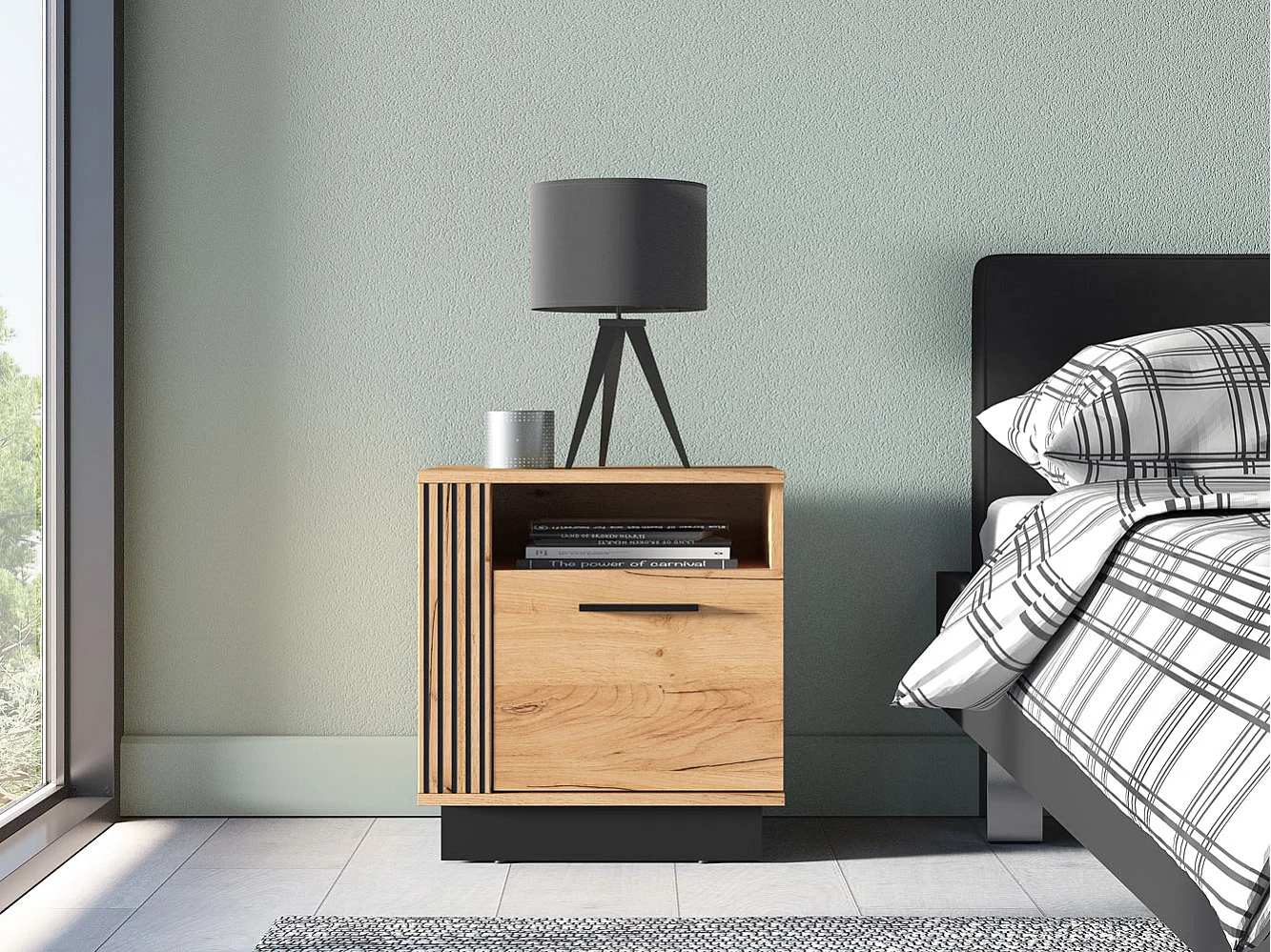 2ER-SET NACHTKONSOLE Urso Gold Craft Eiche / Schwarz je 50 / 35 / 55 cm