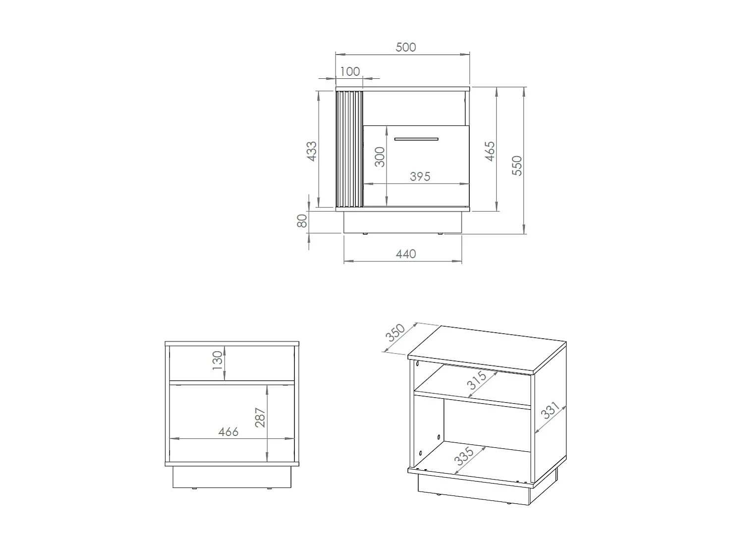 2ER-SET NACHTKONSOLE Urso Gold Craft Eiche / Schwarz je 50 / 35 / 55 cm