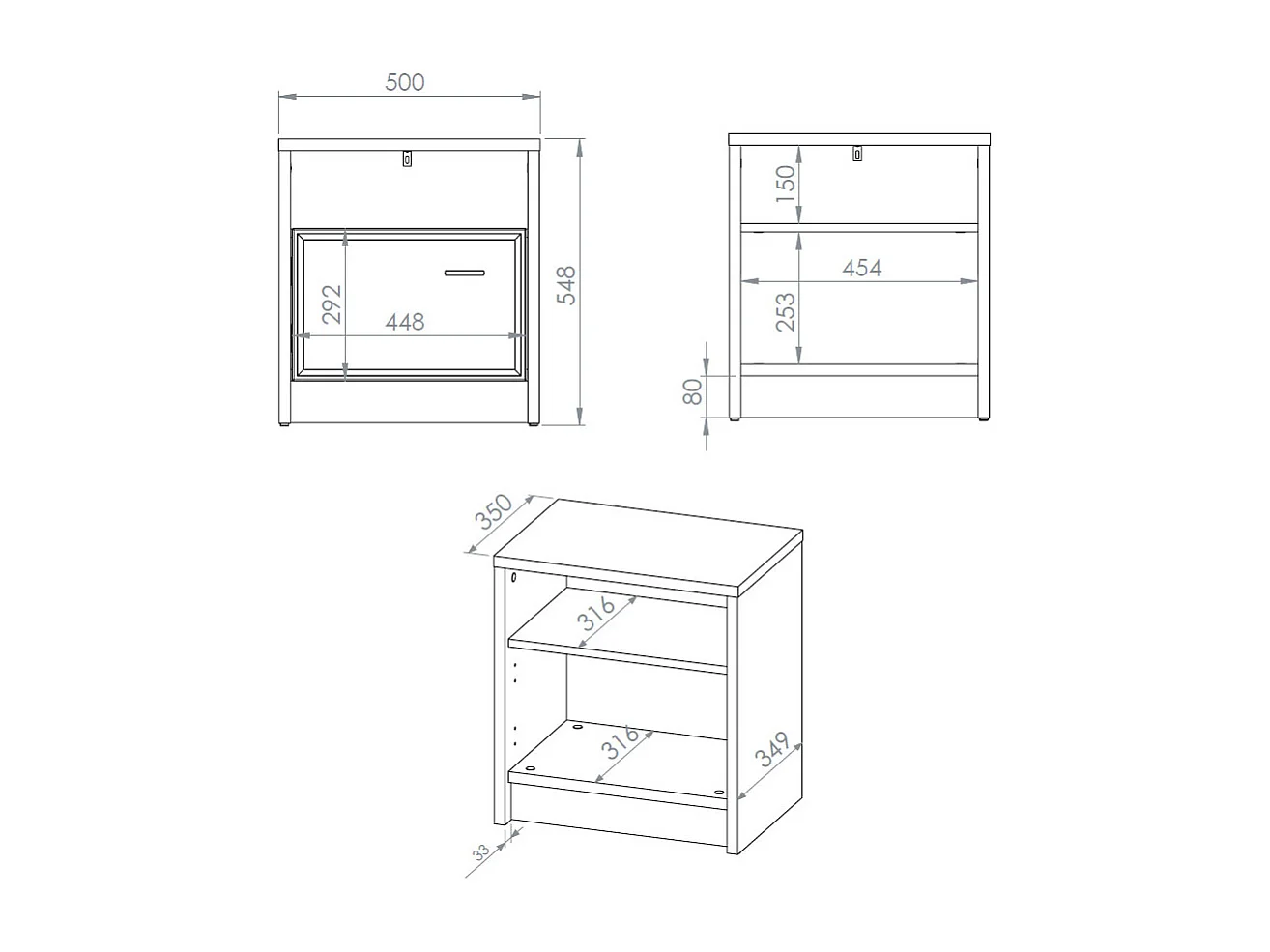 NACHTKONSOLE Avante Windmill Eiche dunkel / Cashmere Hochglanz 50 / 35 / 55cm (2er-Set)