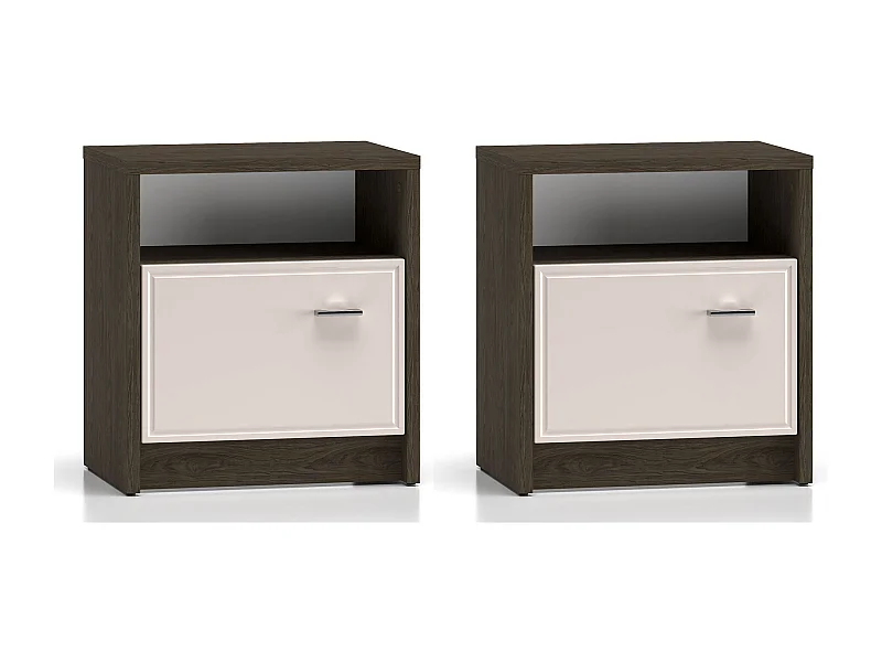 NACHTKONSOLE Avante Windmill Eiche dunkel / Cashmere Hochglanz 50 / 35 / 55cm (2er-Set)