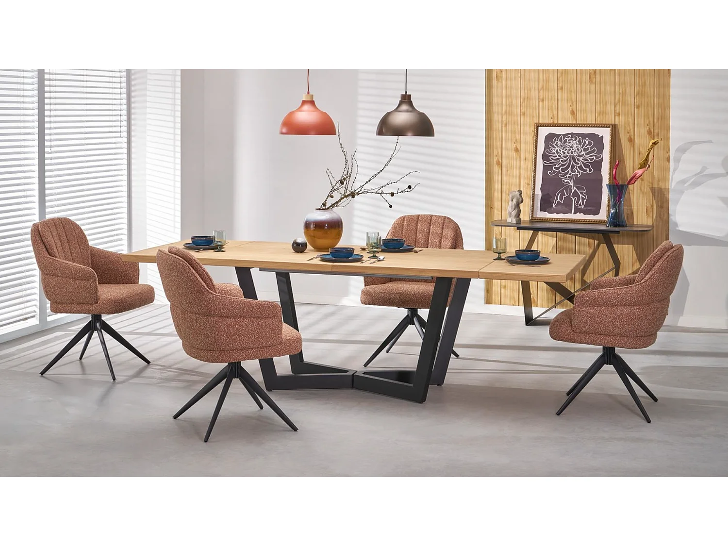 Table à manger en bois massif (90x160-250)/plateau de meuble et bois massif/marron et noir