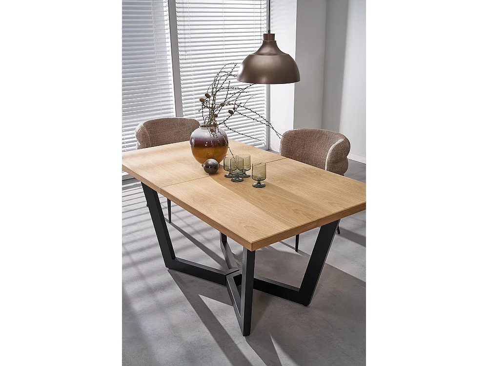 Table à manger en bois massif (90x160-250)/plateau de meuble et bois massif/marron et noir