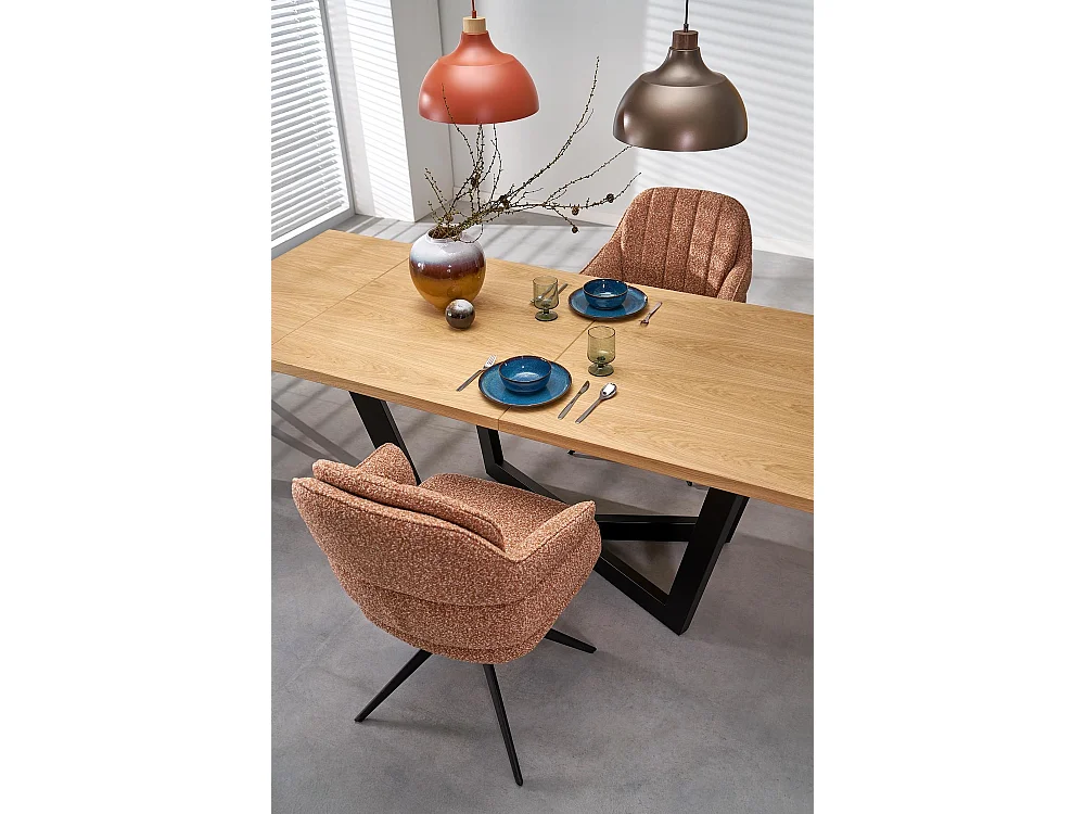 Table à manger en bois massif (90x160-250)/plateau de meuble et bois massif/marron et noir