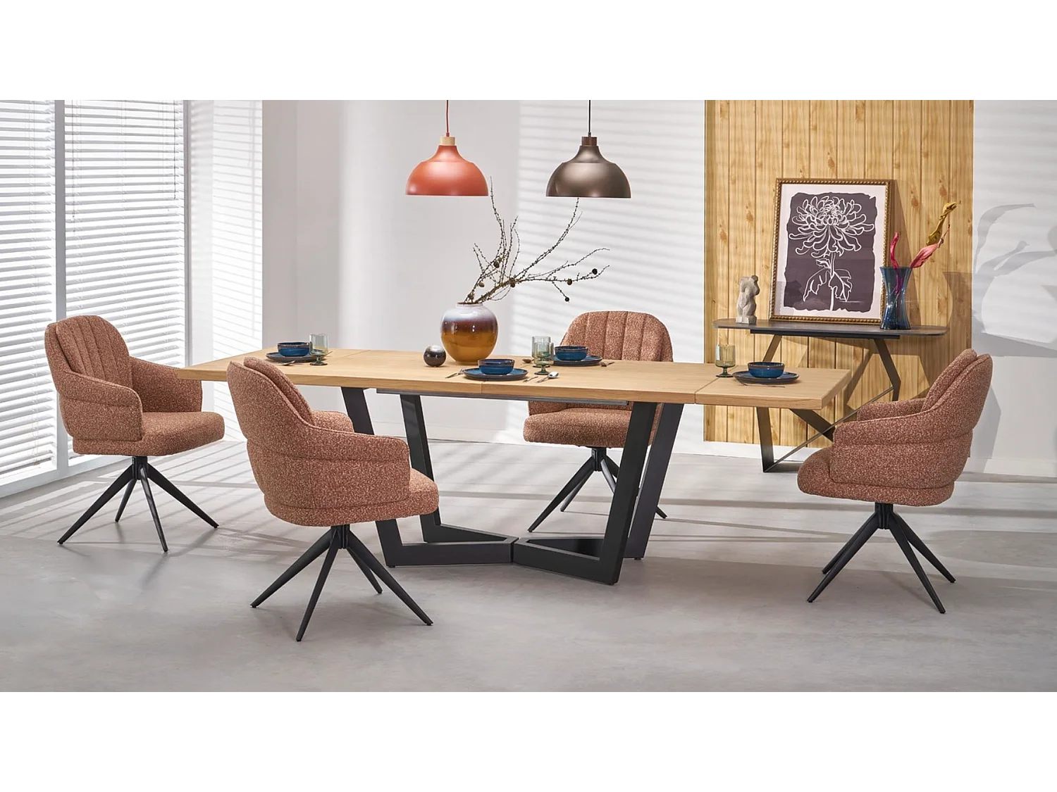 Esstisch Massive (90x160-250)/Möbelplatte&Massivholz/Braun&Schwarz