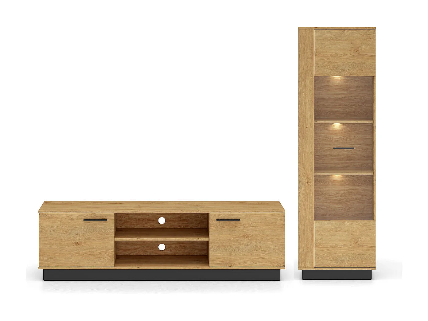 WOHNZIMMER-SET Modesto Eiche Style hell / schwarz 2-teilig