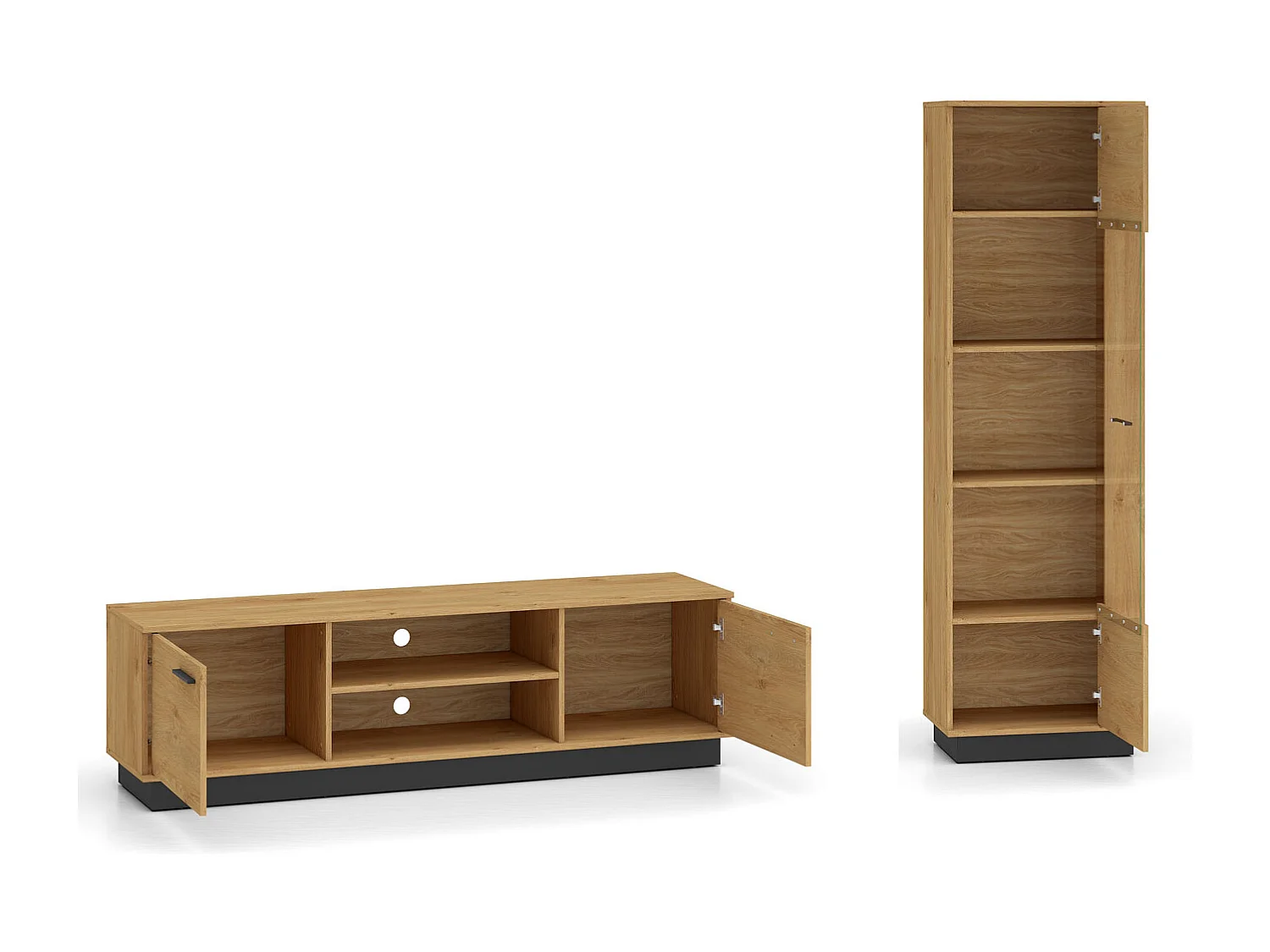 WOHNZIMMER-SET Modesto Eiche Style hell / schwarz 2-teilig