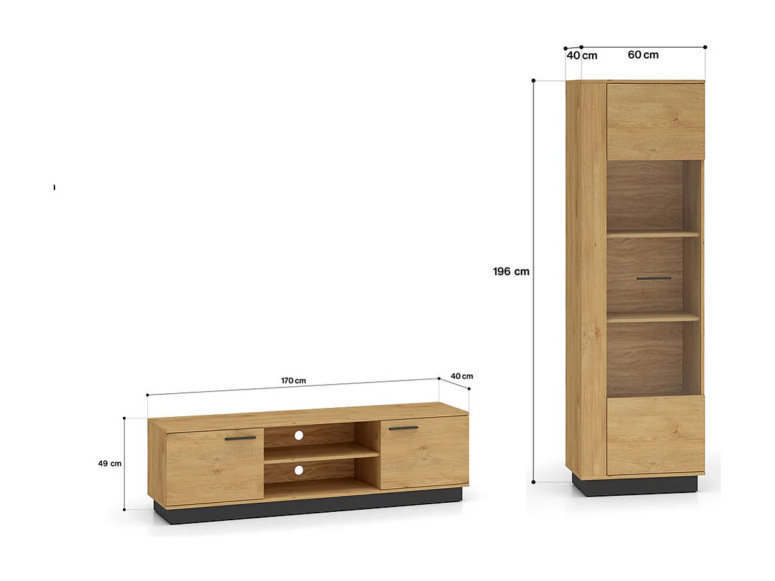 WOHNZIMMER-SET Modesto Eiche Style hell / schwarz 2-teilig