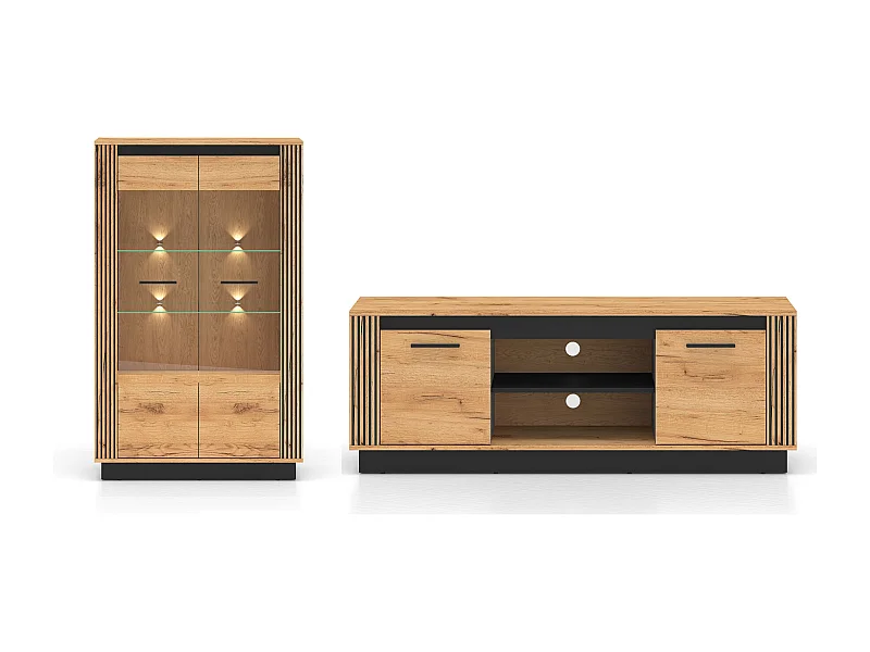 WOHNZIMMER-SET Urso 2-teilig Gold Craft Eiche / Schwarz