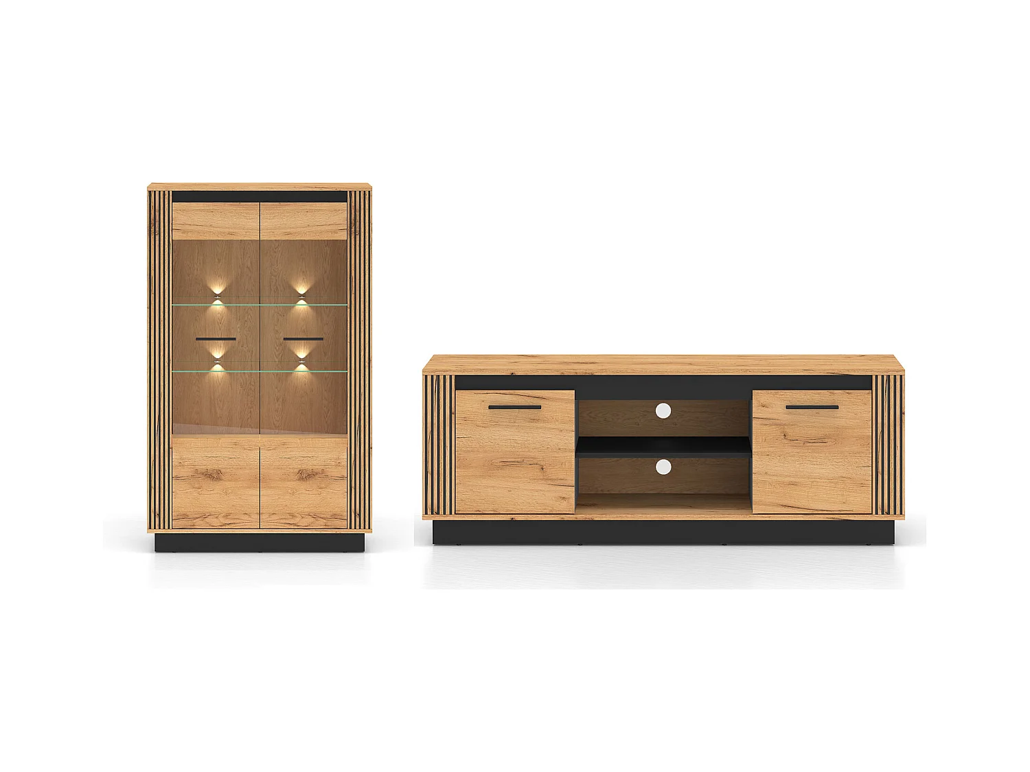 WOHNZIMMER-SET Urso 2-teilig Gold Craft Eiche / Schwarz