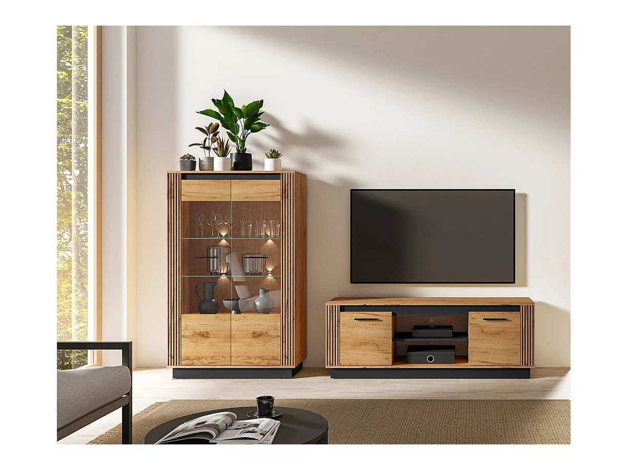 WOHNZIMMER-SET Urso 2-teilig Gold Craft Eiche / Schwarz