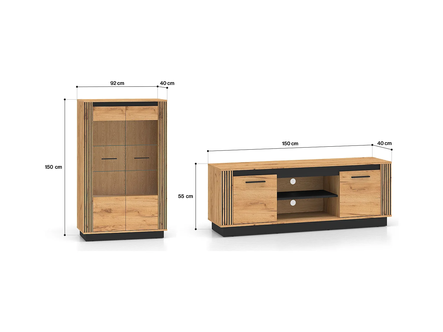 WOHNZIMMER-SET Urso 2-teilig Gold Craft Eiche / Schwarz