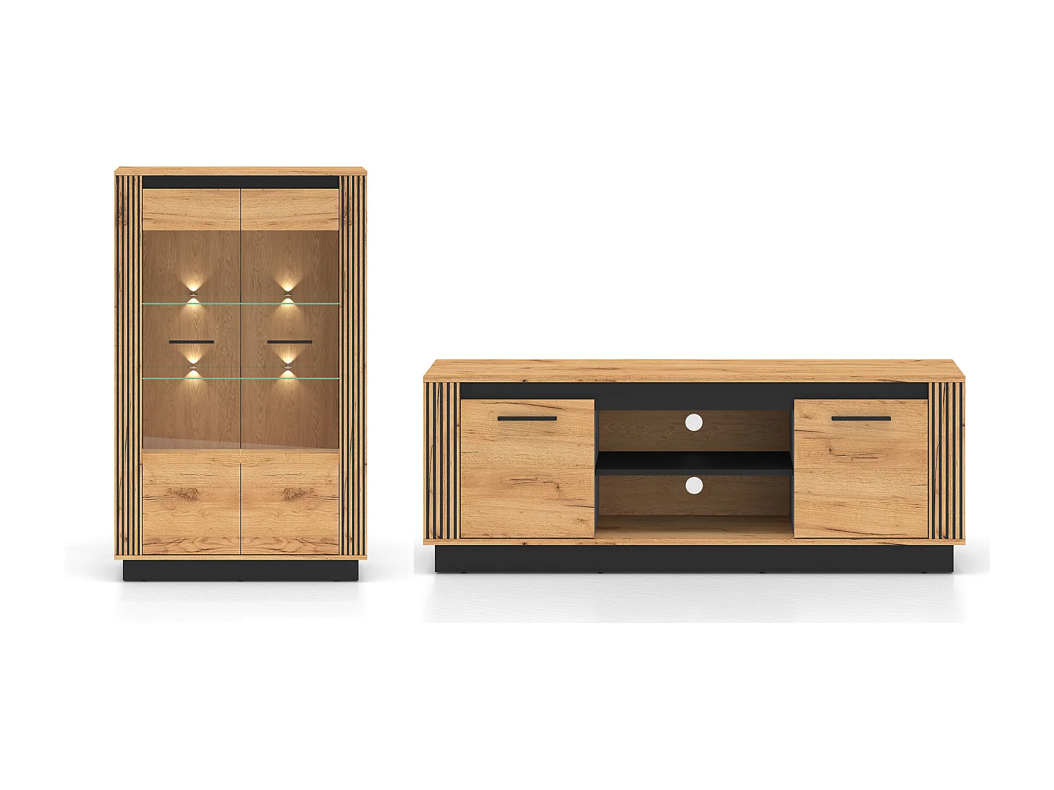 WOHNZIMMER-SET Urso 2-teilig Gold Craft Eiche / Schwarz