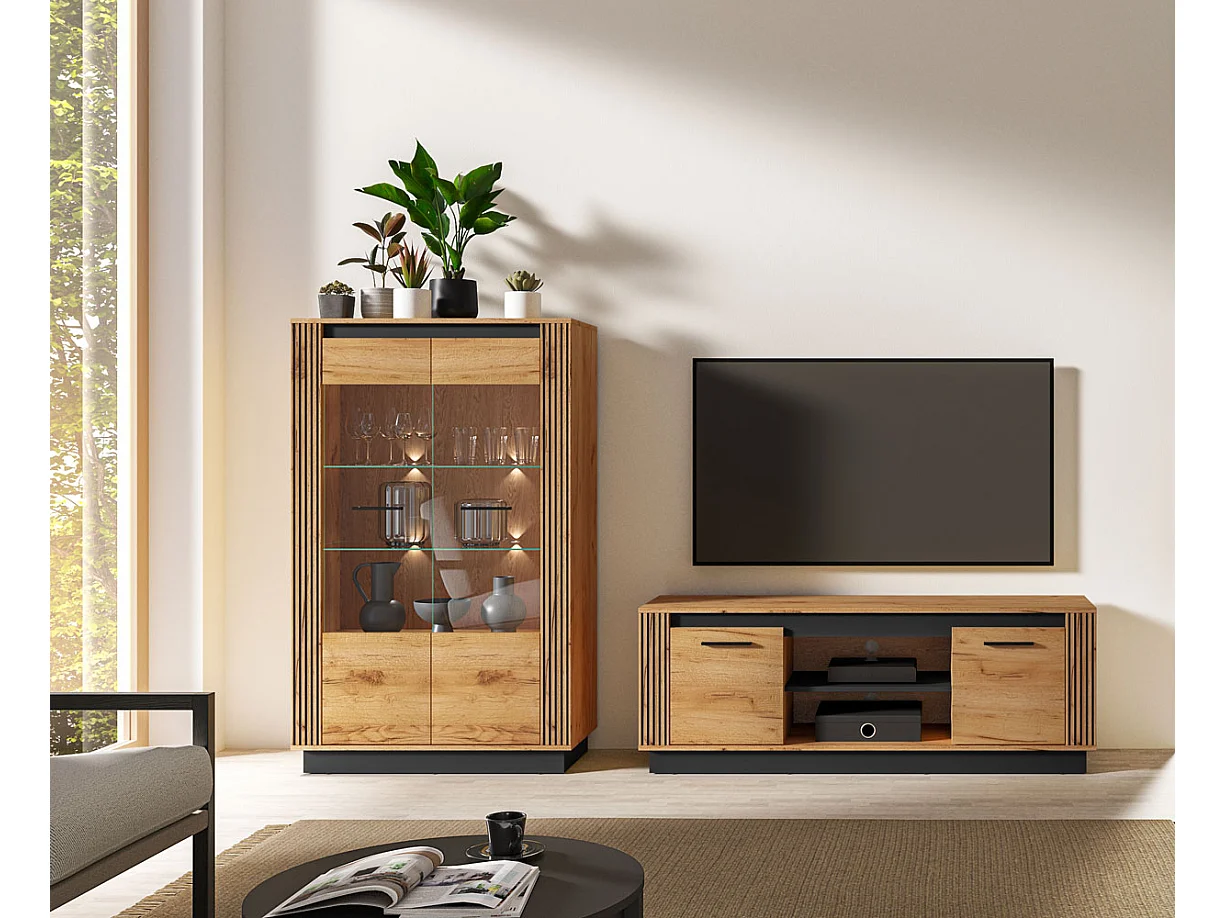 WOHNZIMMER-SET Urso 2-teilig Gold Craft Eiche / Schwarz