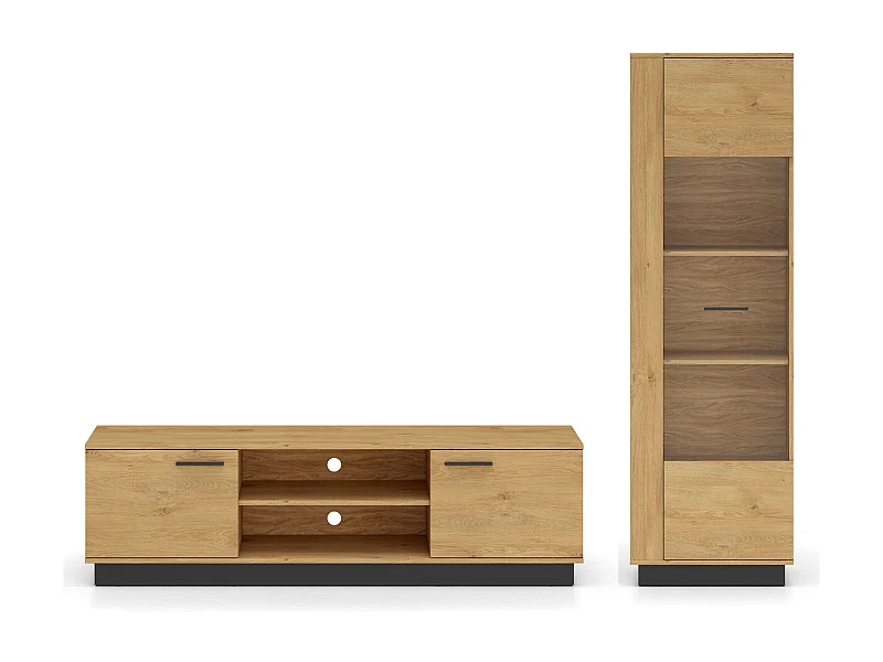 WOHNZIMMER-SET Modesto Eiche Style hell / schwarz 2-teilig