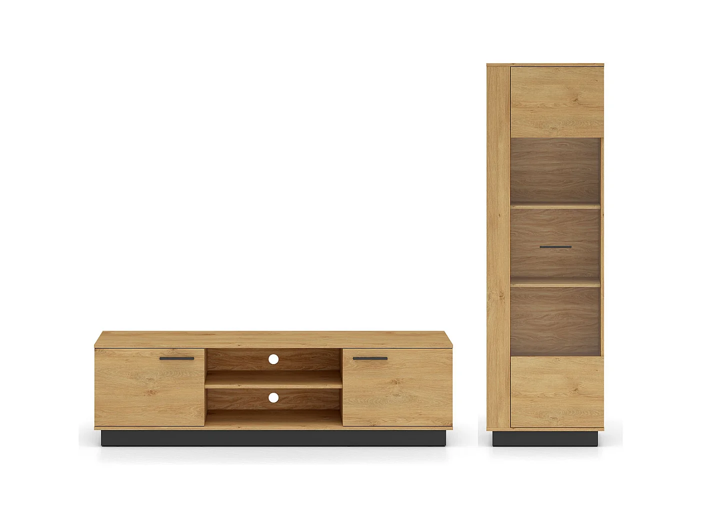 WOHNZIMMER-SET Modesto Eiche Style hell / schwarz 2-teilig