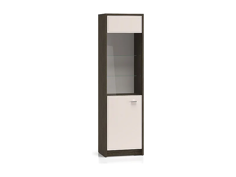 VITRINE Avante Windmill Eiche dunkel / Cashmere Hochglanz 55 / 40 / 195cm mit Beleuchtung