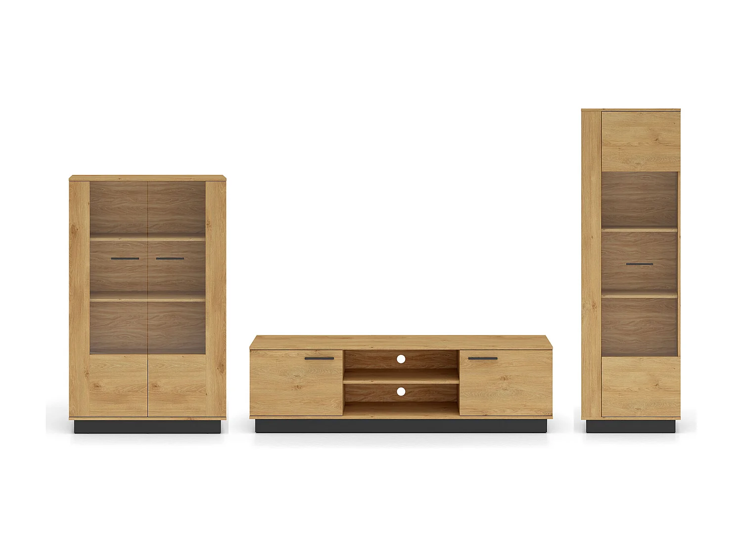 WOHNZIMMER-SET Modesto Eiche Style hell / schwarz 3-teilig