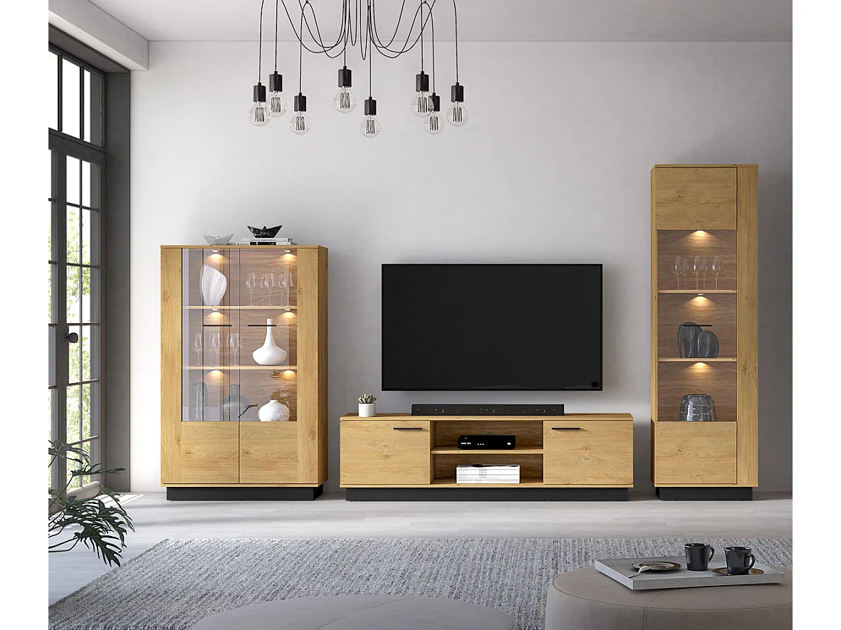 WOHNZIMMER-SET Modesto Eiche Style hell / schwarz 3-teilig