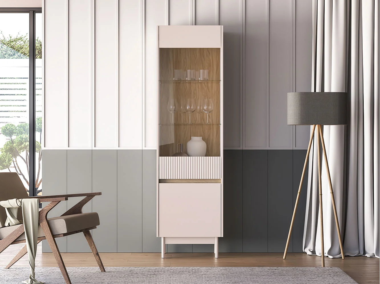 VITRINE Dunea 55 / 40 / 193cm Cashmere / Eiche Cremona Torro