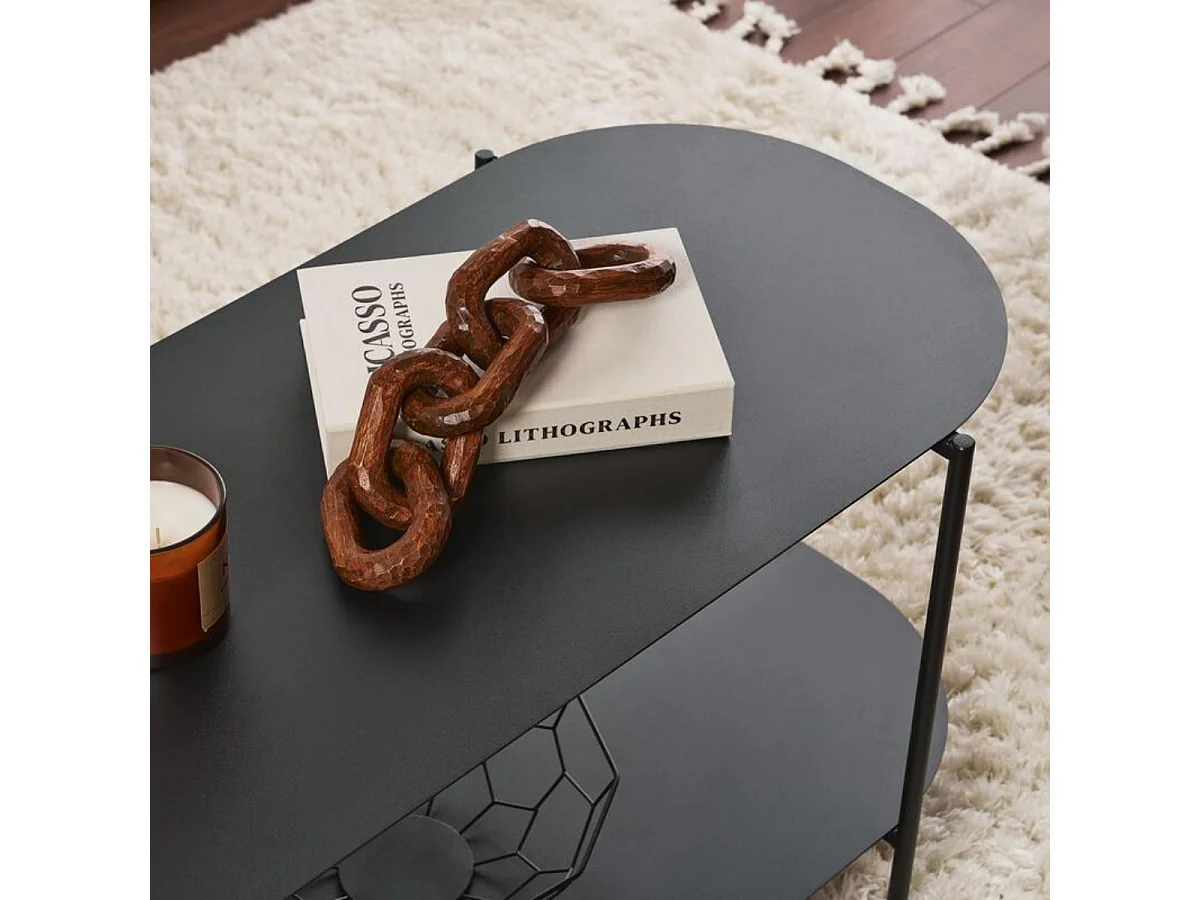 Mesa de centro com 2 prateleiras e bordas arredondadas L100 cm - LIV