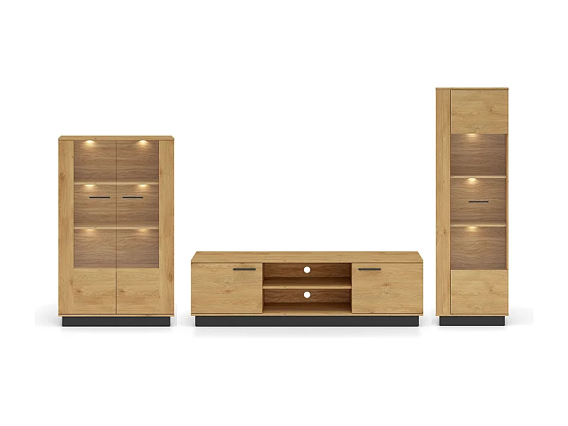 WOHNZIMMER-SET Modesto Eiche Style hell / schwarz 3-teilig