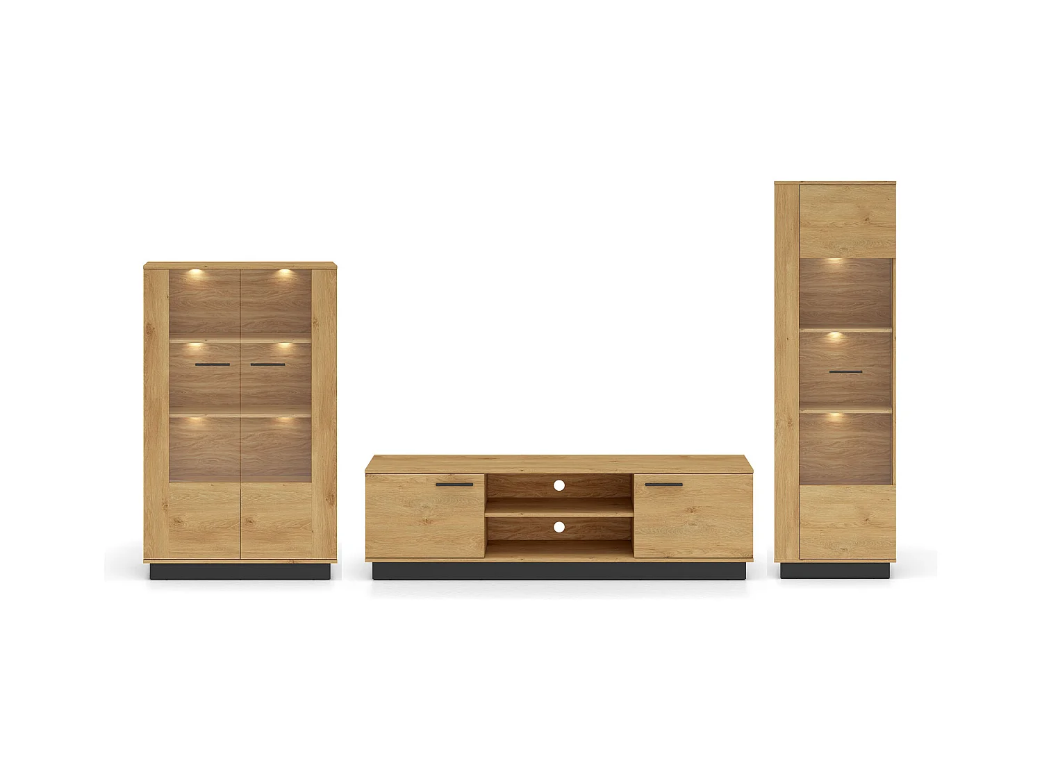 WOHNZIMMER-SET Modesto Eiche Style hell / schwarz 3-teilig