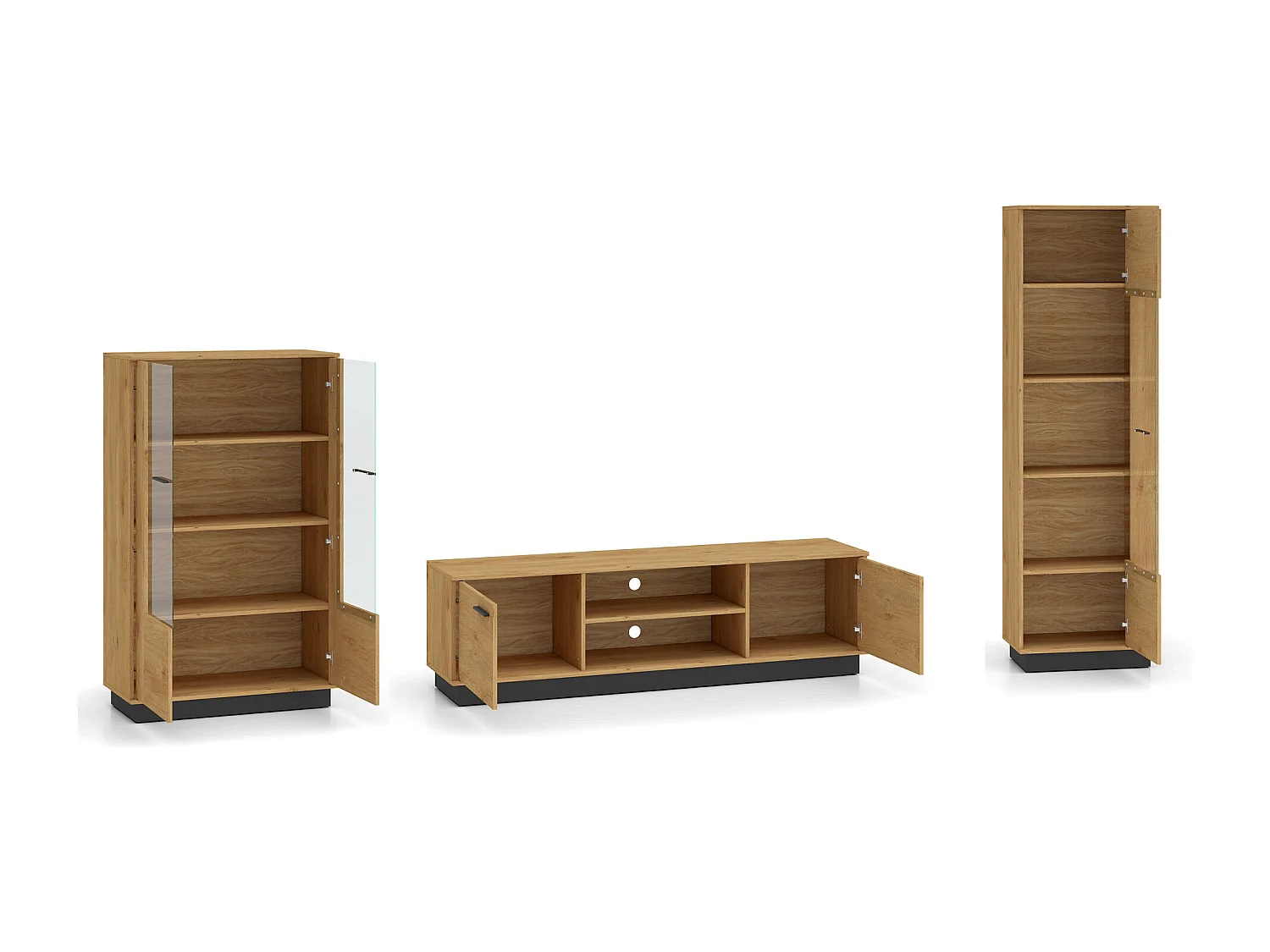 WOHNZIMMER-SET Modesto Eiche Style hell / schwarz 3-teilig