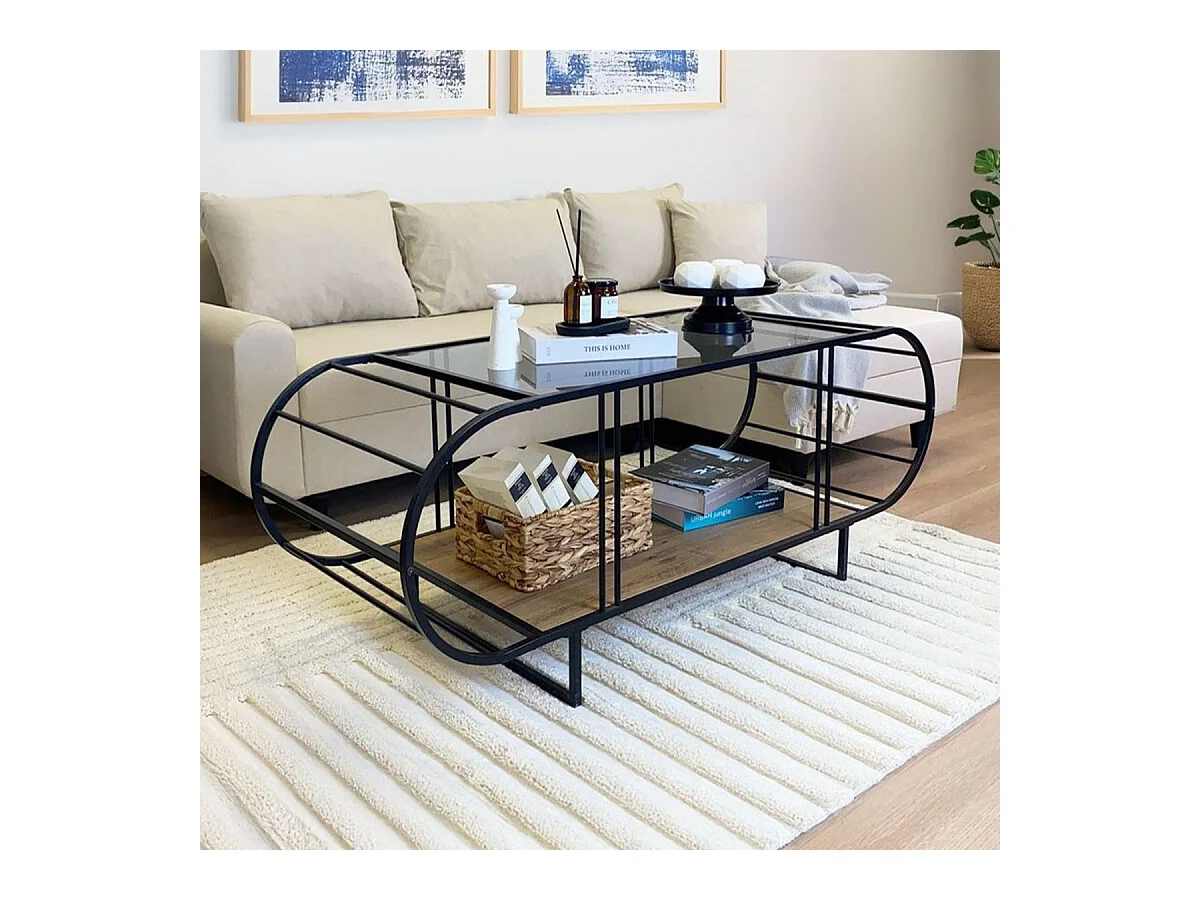 Salontafel met glazen en metalen blad L145 cm - WINDY