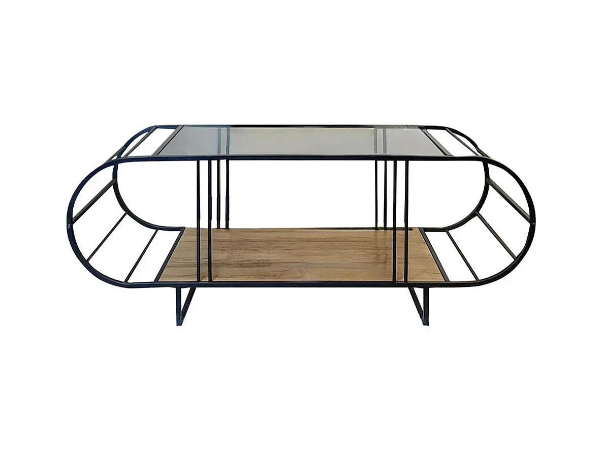 Tavolino da salotto con piano in vetro e metallo L145 cm - WINDY