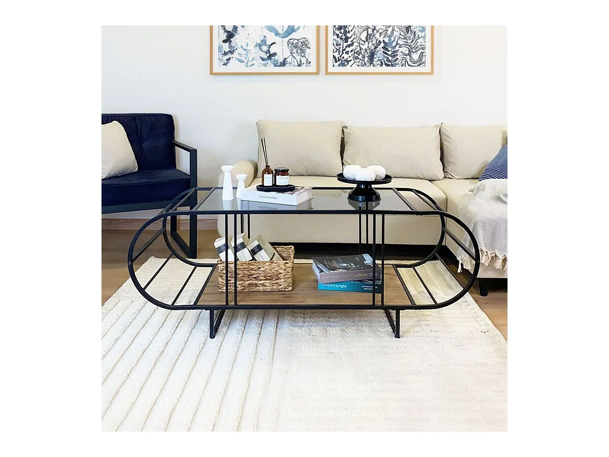 Table basse avec plateau en verre et métal L145 cm - WINDY